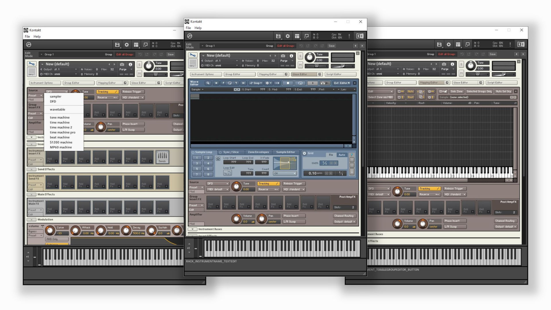 kontakt interfaccia pannelli configurazione virtual instrument