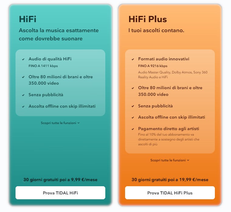 Tidal abbonamenti hifi lossless ad alta definizione