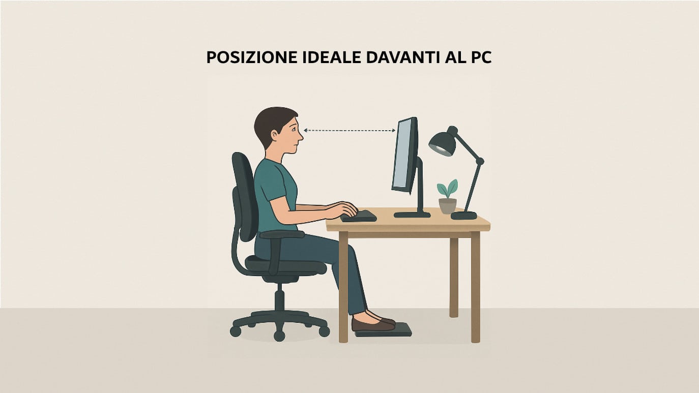 Schema della posizione ideale da assumere davanti al pc